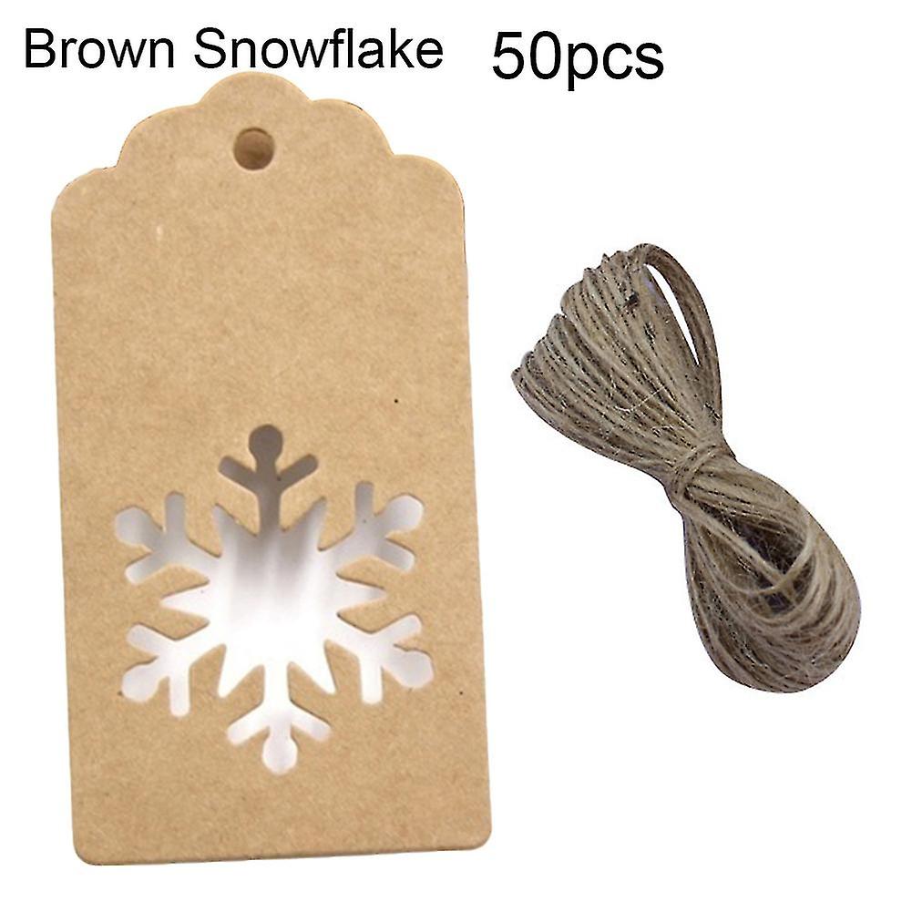 50pcs Christmas Tree Snowflake Hanging Kraft Paper Tags Card Rope Gift Wrapping