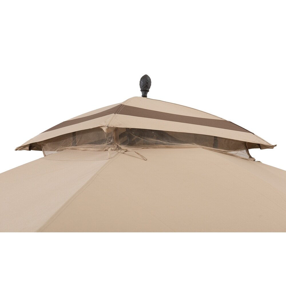 Sunjoy 10.5 ft. x 13 ft. Tan and Brown 2 tier Steel Gazebo