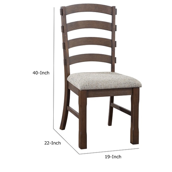19 Inch Solid Wood Dining Chair， Curved Ladderback， Set of 2， Brown