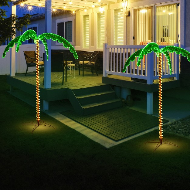 Costway 7ft Pre lit Led Rope Light Palm Tree Hawaii style Holiday Decor W 306 Led Lights