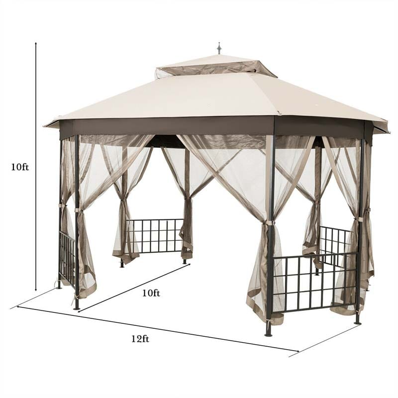 10 x 12 FT Heavy-Duty Octagonal Gazebo with Netting, Outdoor Patio Canopy Gazebo Tent for Event Party BBQ