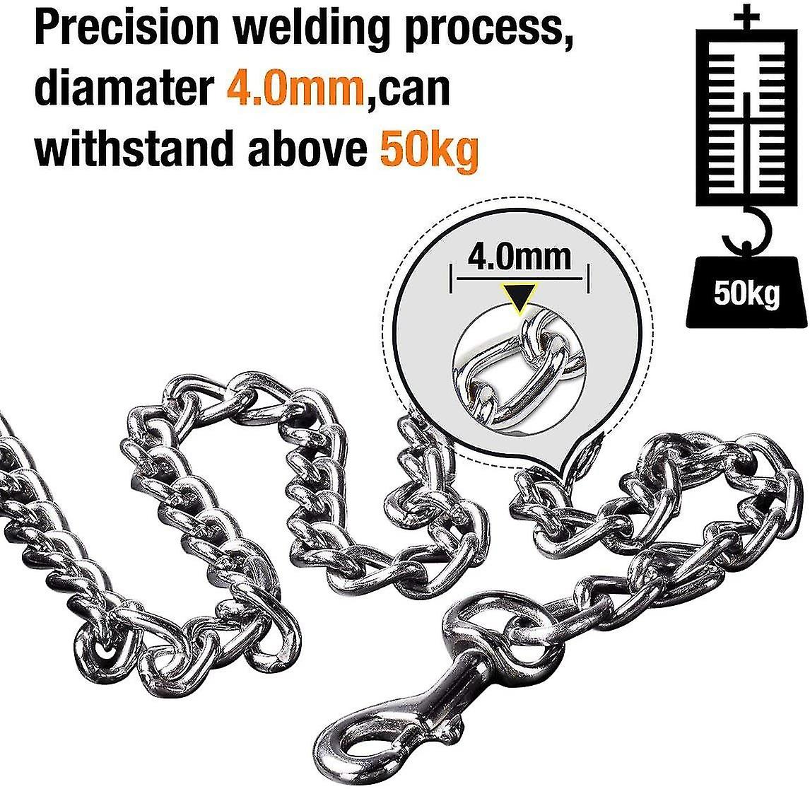 Chrome Plated Metal Dog Leash Chain Lead Heavy Duty Chew Proof Leash With Padded Handle Walking Traffic Training Traveling6'/4.0mm Large Chain