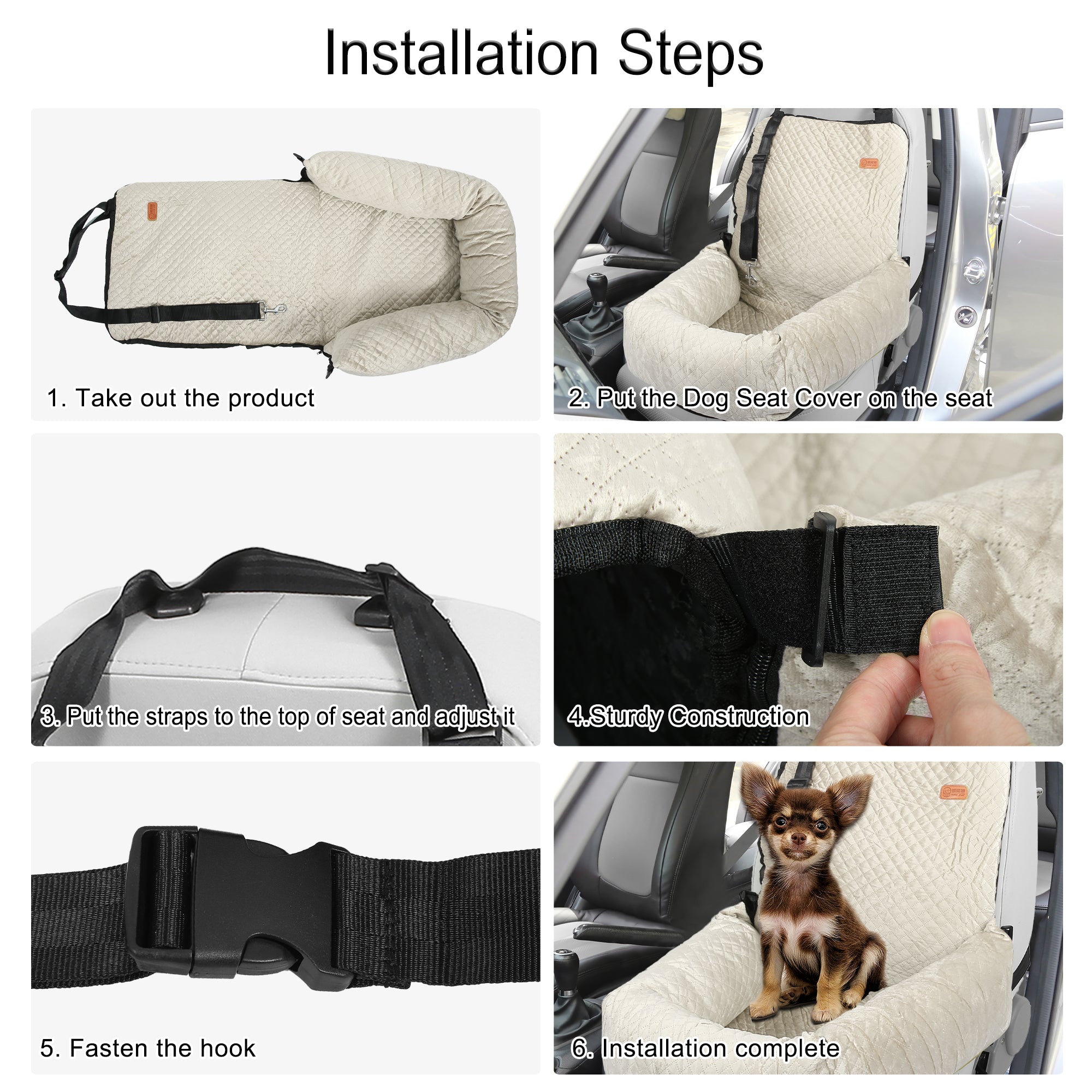 Unique Bargains Dog Car Seat Booster Seat Adjustable Straps for Medium Small Sized Puppy Cat Pets Non Slip Bottom White