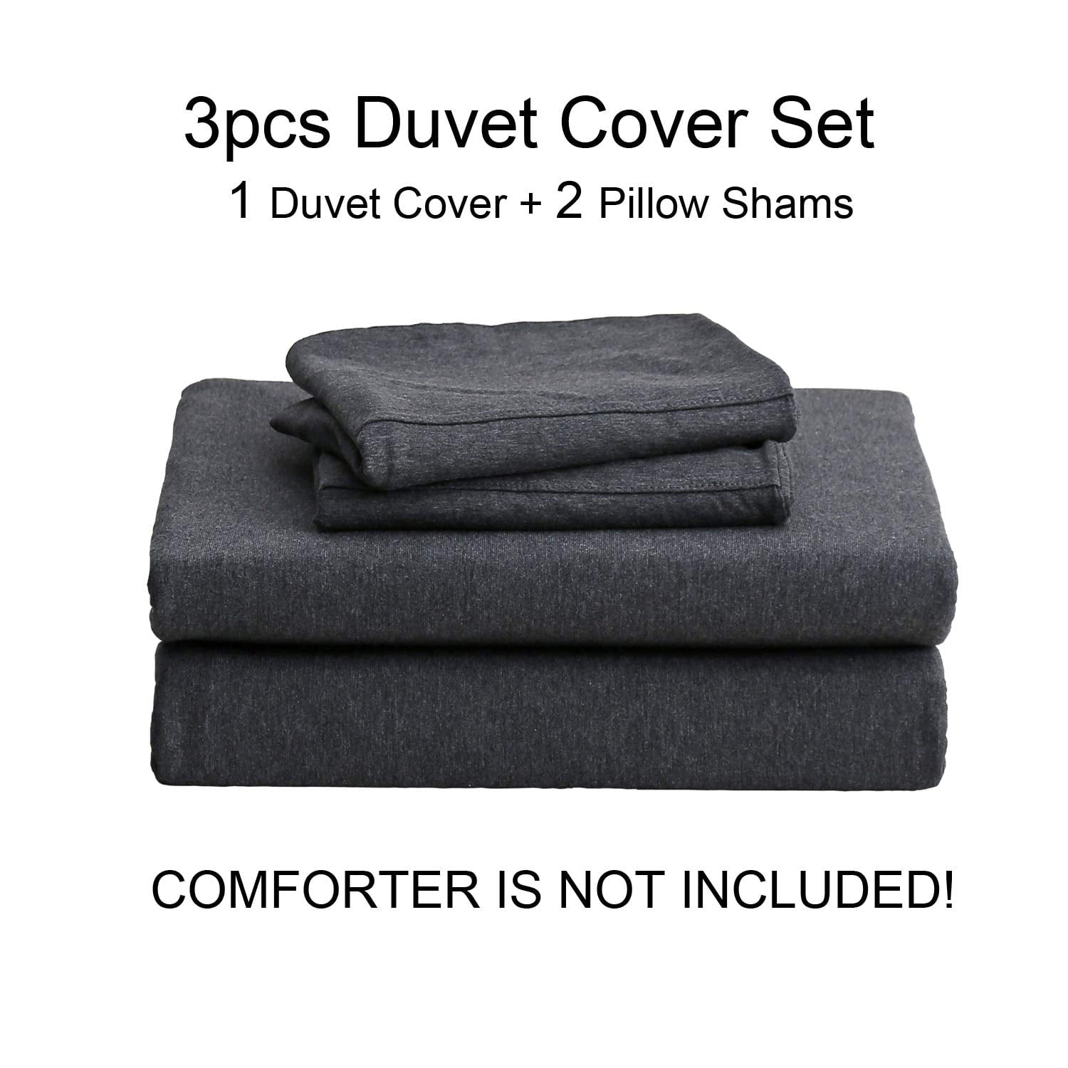 PURE ERA Duvet Cover Set - Ultra Soft Heather Jersey Knit Cotton Home Bedding Solid Black Queen Size， 1 Comforter Cover and 2 Pillow Shams