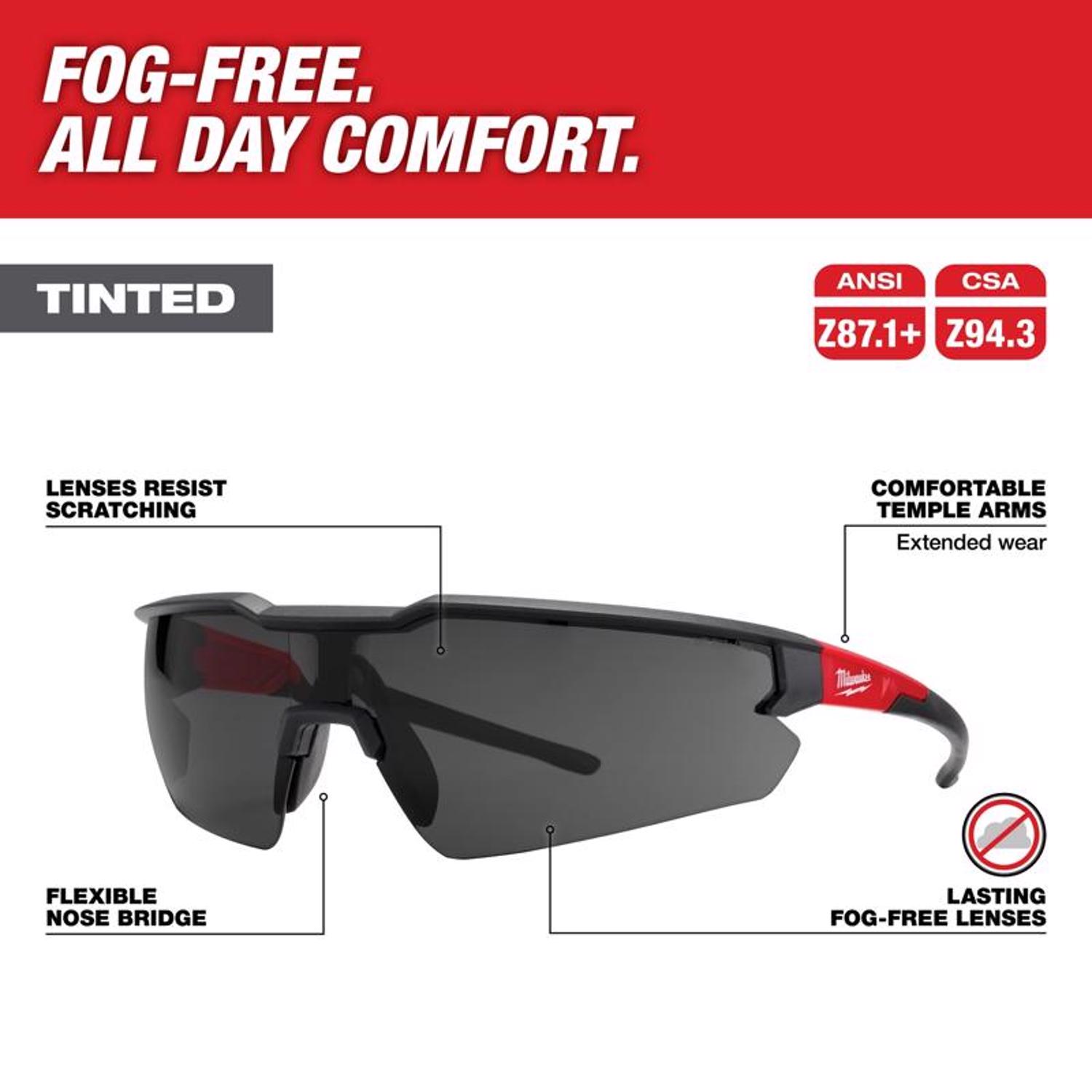 MW Anti-Fog Safety Glasses Tinted Lens Black/Red Frame 1 pk