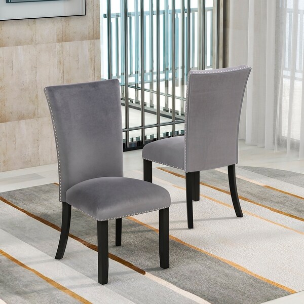 2-Piece Velvet Upholstered Dinging Chairs with Nailhead Trimmed