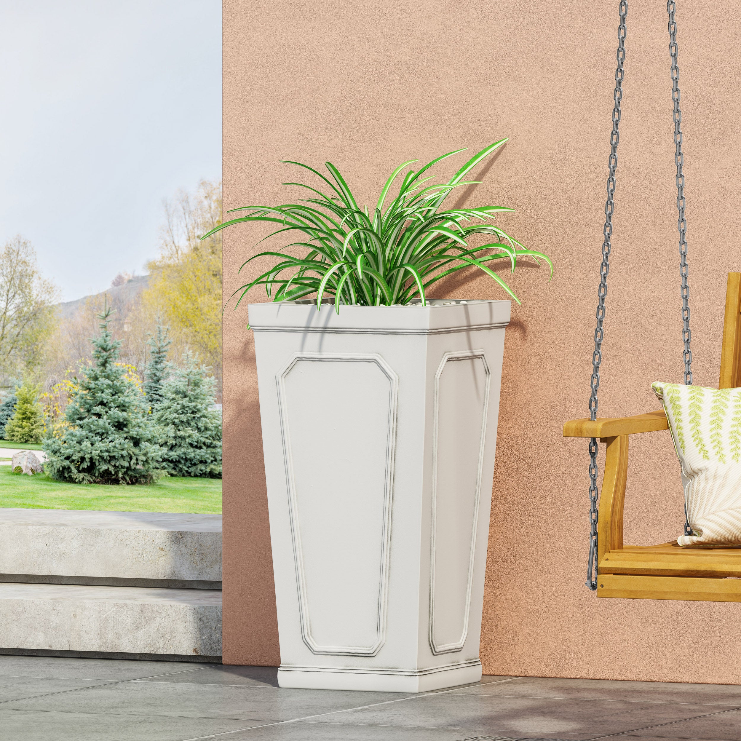 Greg Outdoor Cast Stone Tapered Planter