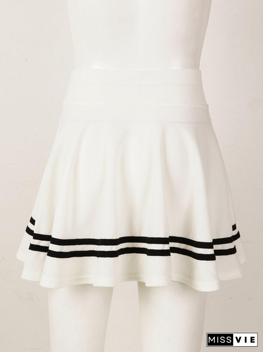 Women School Girls A-Line Dress Summer Girls Short Dress High Waist Pleated Tennis Skirt Uniform With Striped Hemline