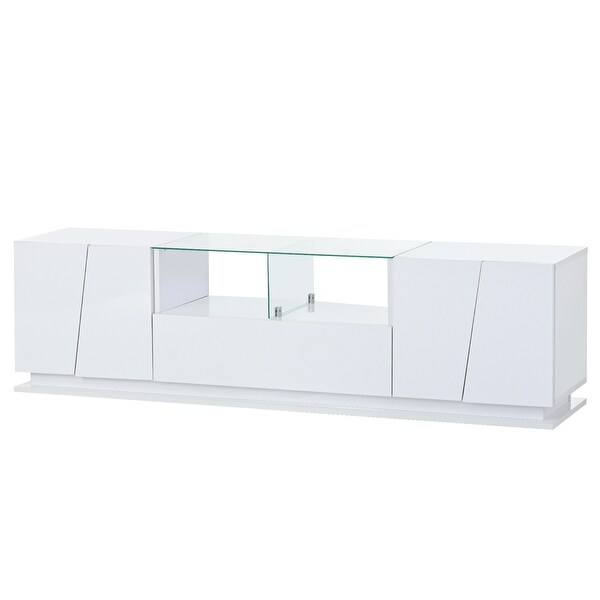 Tempered Glass TV Stand with Sorage and LED Color Changing Lights