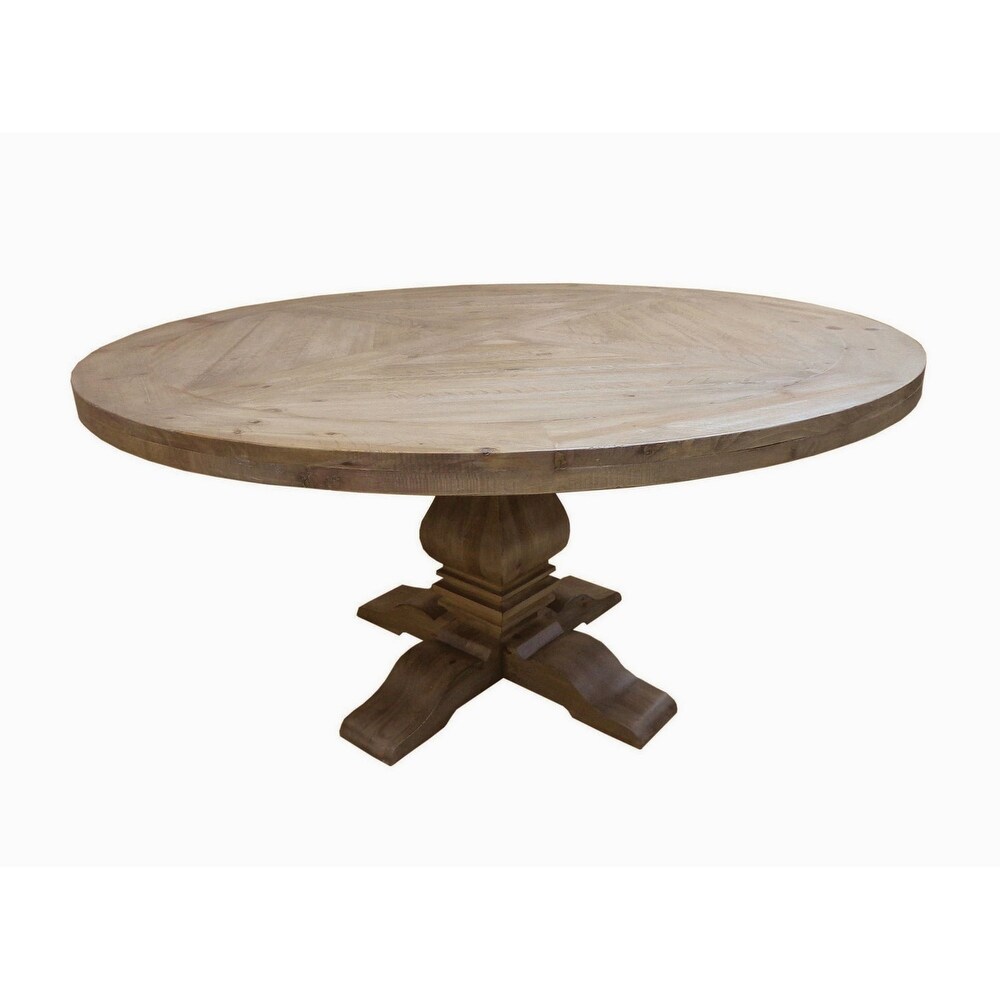 Som 60 Inch Round Dining Table  Cross Pedestal Base  Rustic Smoke Brown