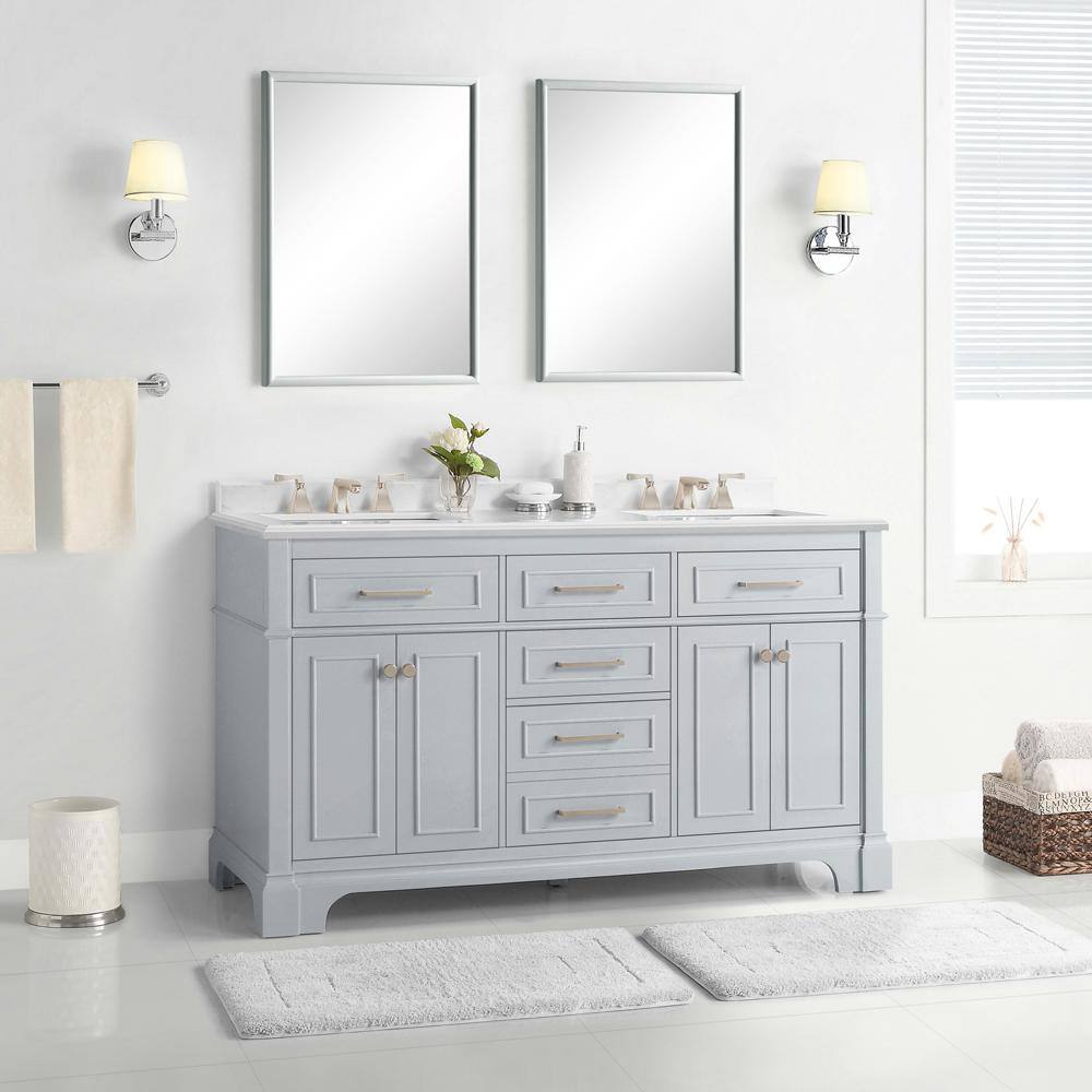 Home Decorators Collection Melpark 60 in. W x 22.3 in. D x 34.5 in. H Freestanding Bath Vanity in Dove Gray with White Cultured Marble Top Melpark 60G