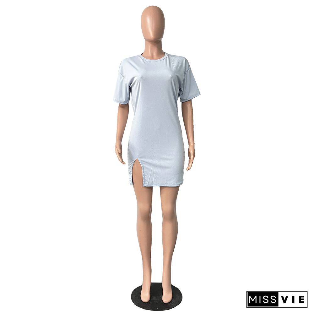 Loose O Neck Short Sleeve Basic T Shirt Casual Dress