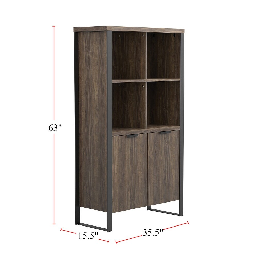 2 Door Rectangular Bookcase in Aged Walnut