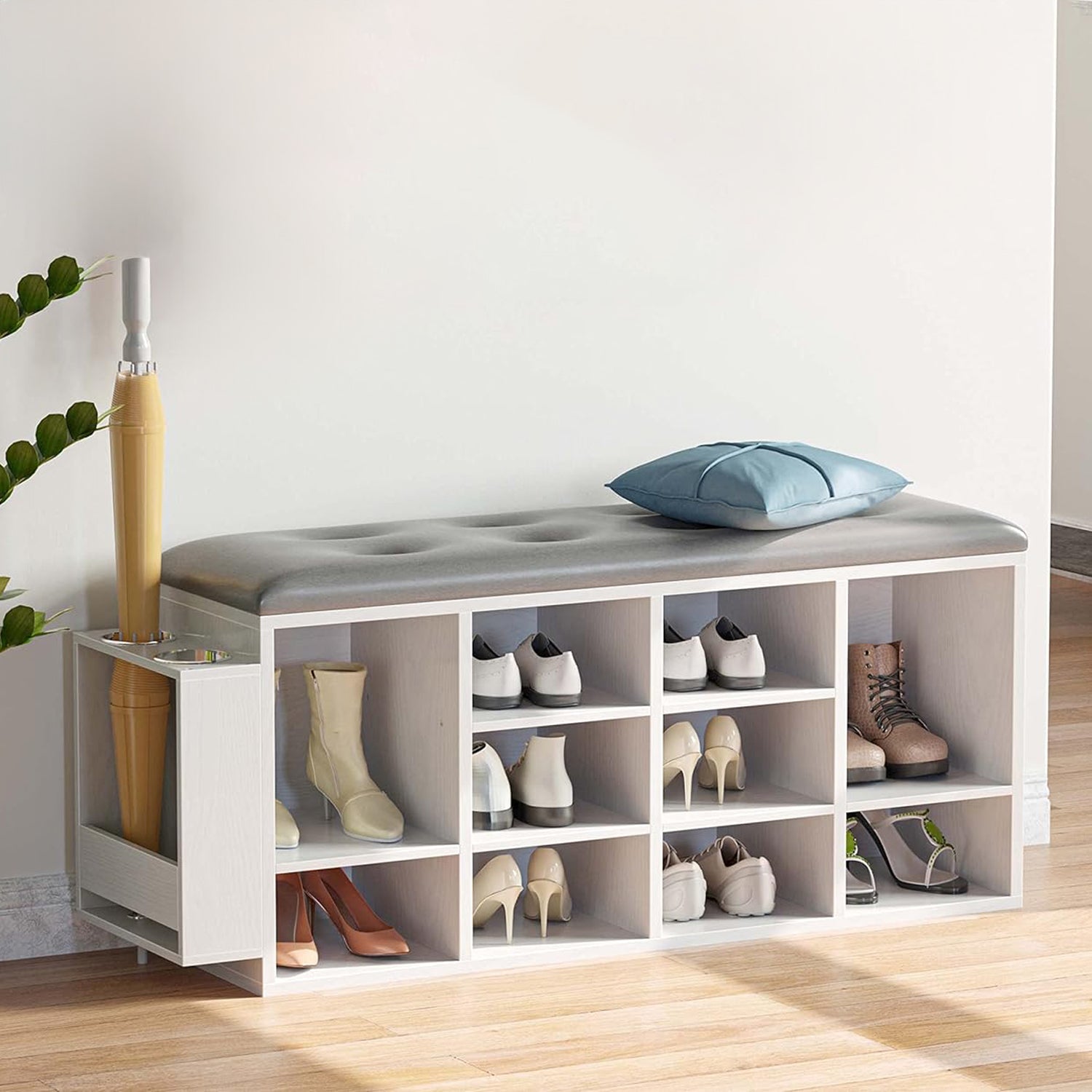 Shoe Bench Seat for Entryway, 10 Compartment Storage Bench with Adjustable Shelves