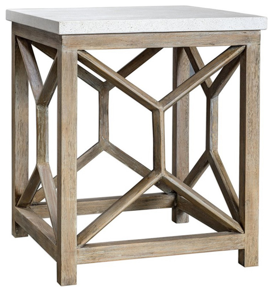 Home Square 22 quotSquare Stone Top End Table in Ivory and Oatmeal   Set of 2   Farmhouse   Side Tables And End Tables   by Homesquare  Houzz