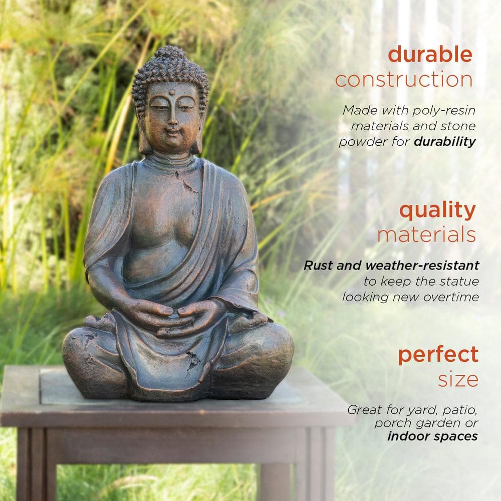 Alpine Corporation 15 in. Tall Indoor/Outdoor Meditating Buddha Statuary Decor GEM170