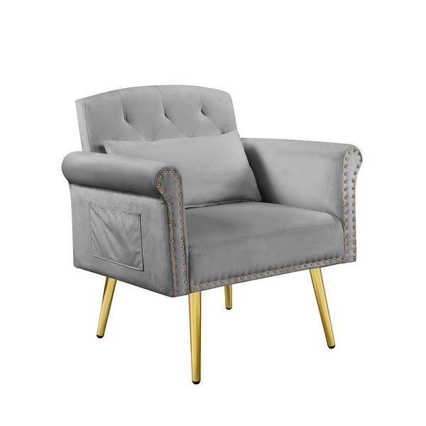 Velvet Upholstered Armchair Living Rooms Nailhead Arms Accent Chairs Tufted Back Lounge Chairs with Metal Legs and Pockets