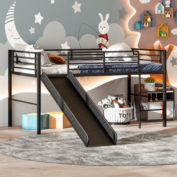 Costway 38246701 Twin Metal Loft Bed with Slide Sa...