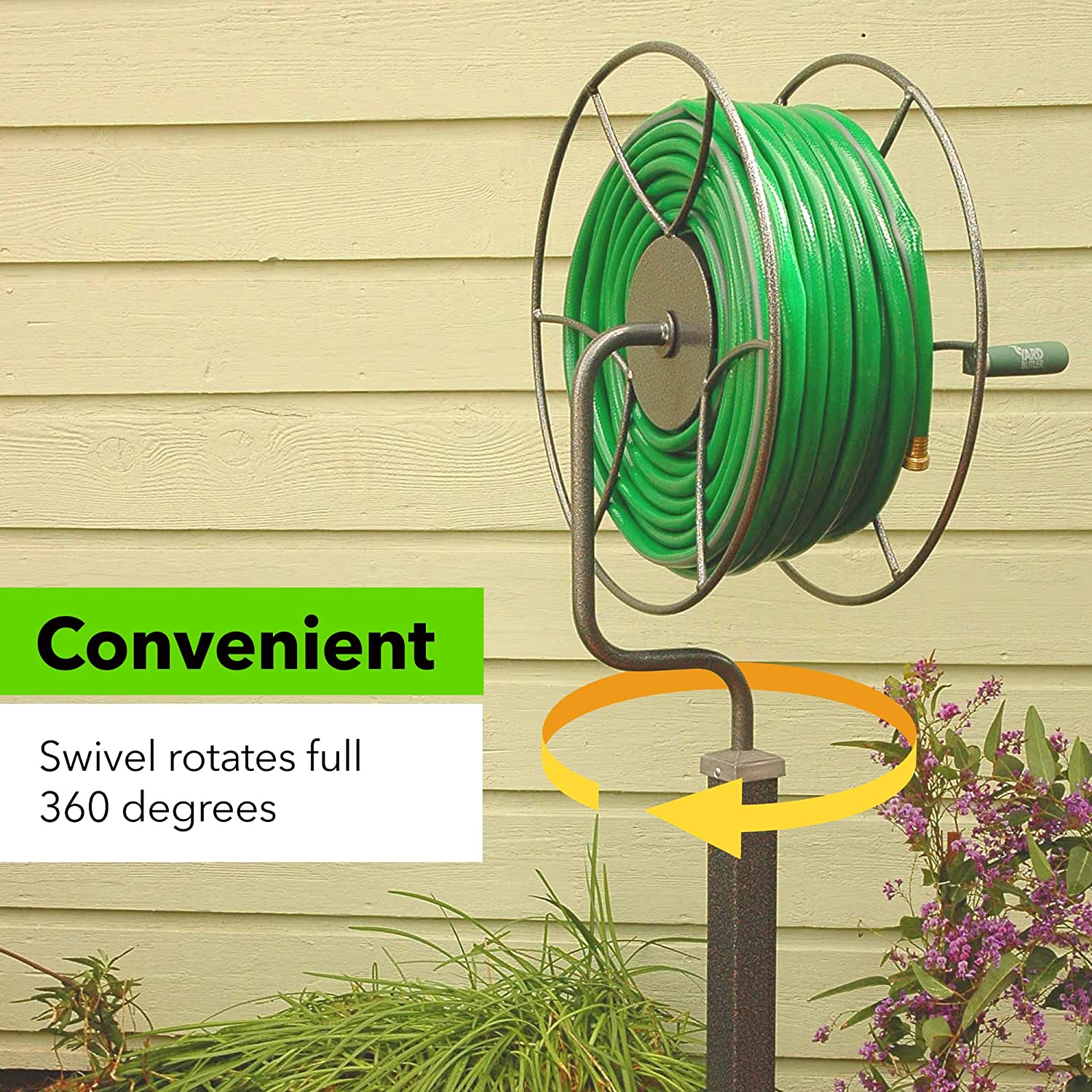 Yard Butler Free Standing Swivel Hose Reel - Water Hose Caddy For Yard or Garden - Outdoor Garden Hose Accessories， Water Hose Reel Rotate 360 Degree， Freestanding Metal Outdoor Water Pipe Stand