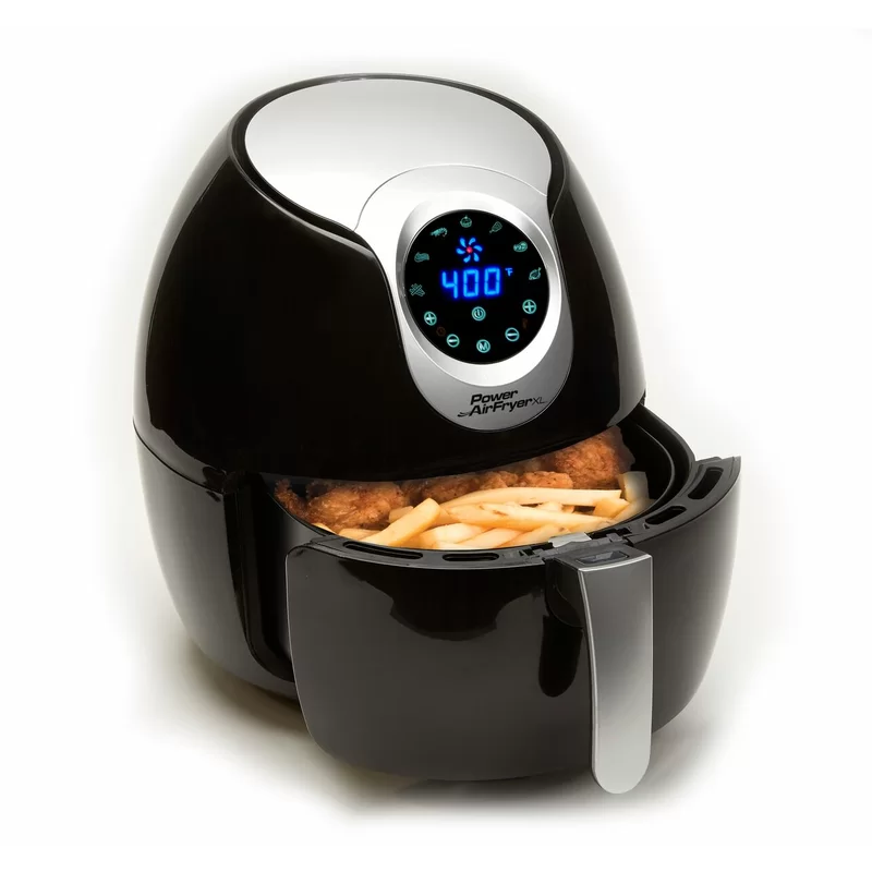 Power Air Fryer XL 3.4 QT Black - Turbo Cyclonic Airfryer With Rapid Air Technology For Less or No Oil.