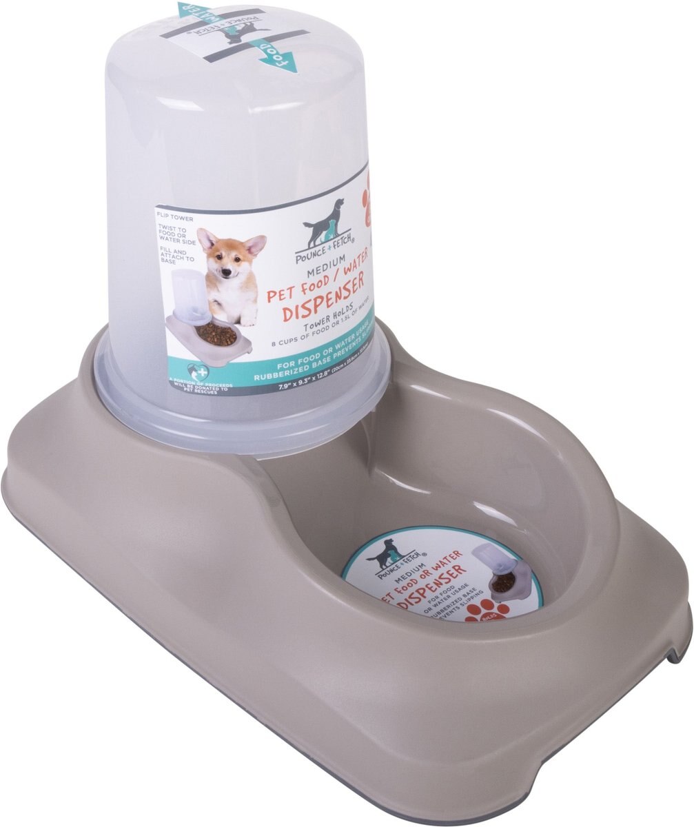 Pounce + Fetch Automatic Dog and Cat Auto Feeder， Grey， Medium