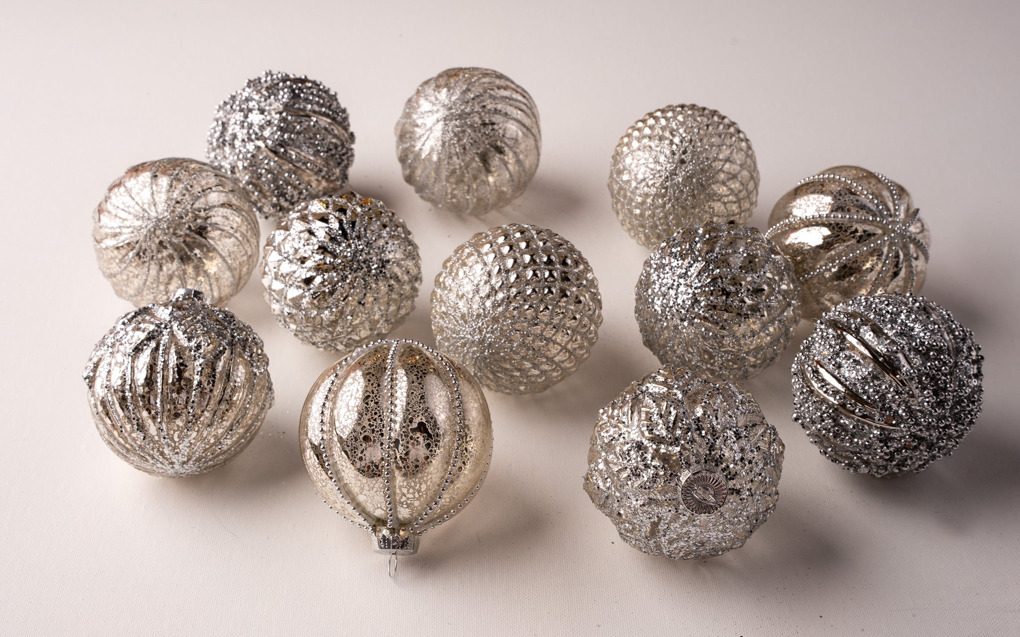 3 Glass Pewter Assorted Ball Set Of 12