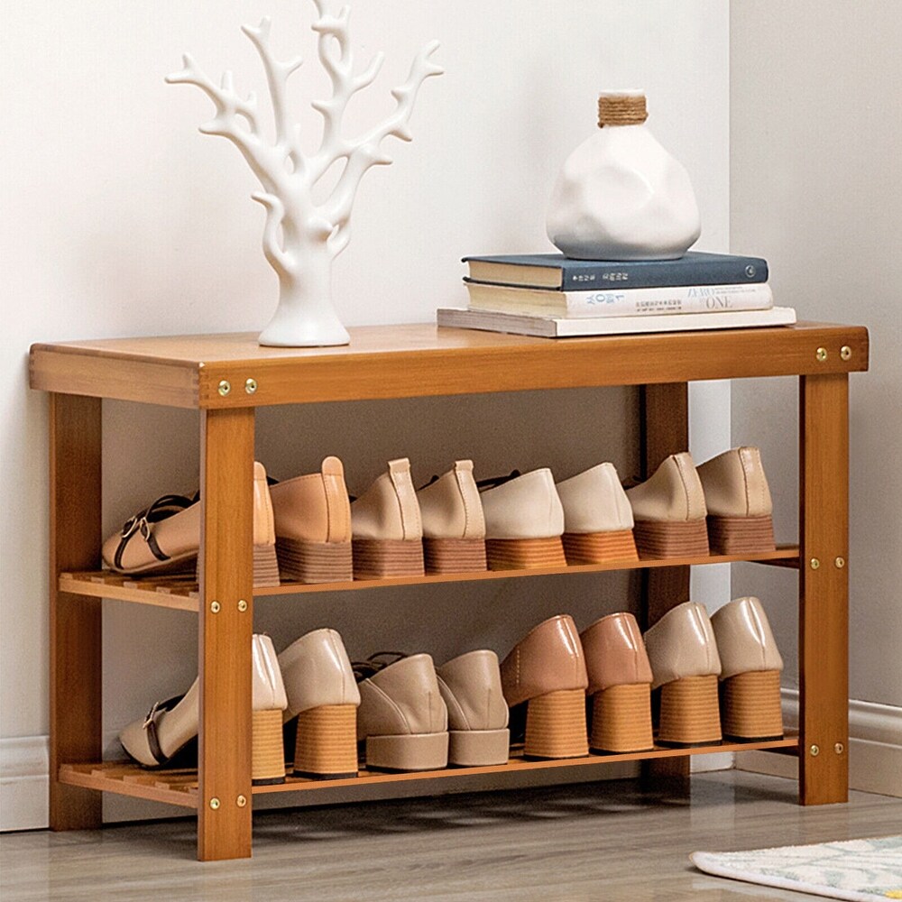 3 Tier Bamboo Shoe Rack Bench Entryway Shoe Storage Organizer