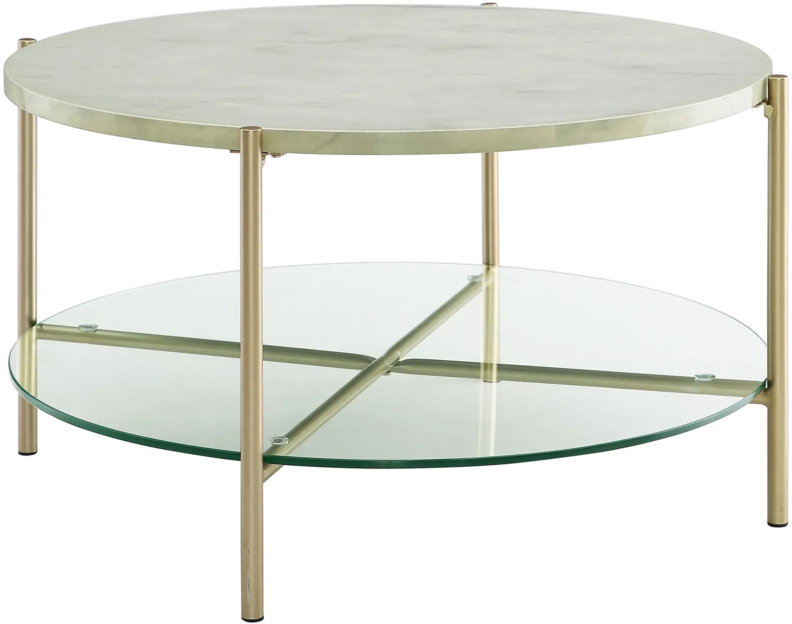 Cleo Modern White Marble Top Round Coffee Table - Walker Edison