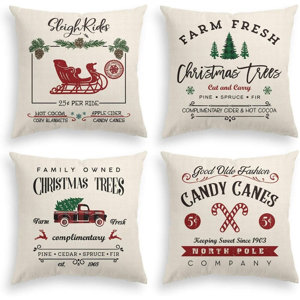 Christmas Throw Pillow Cover  18 x 18 Inch Winter Holiday Rustic Farmhouse Cushion Case for Sofa Couch Set of 4