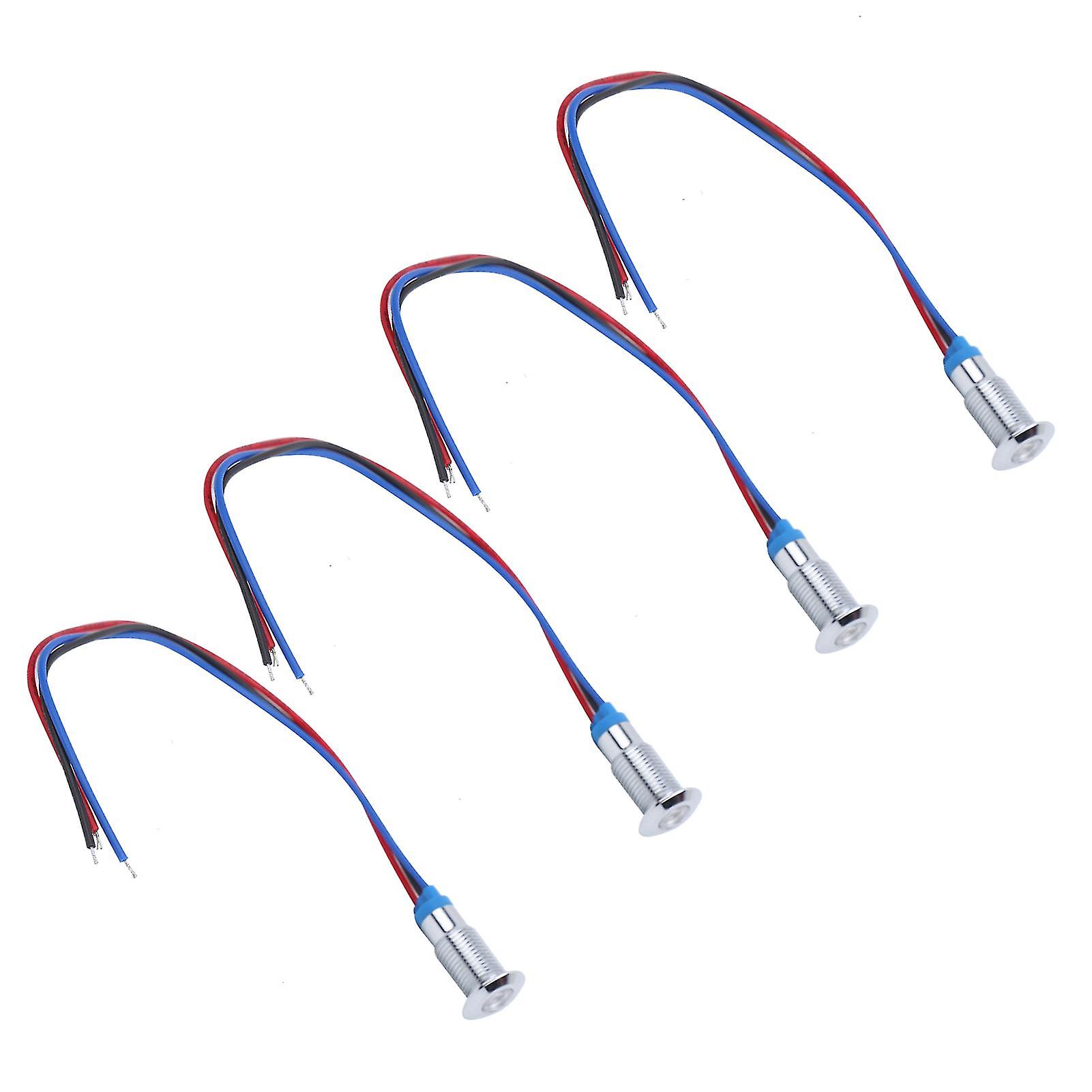 4 Set LED Indicator Light Signal 2Color Common Anode Waterproof Metal 8mm 220V(Red Blue )