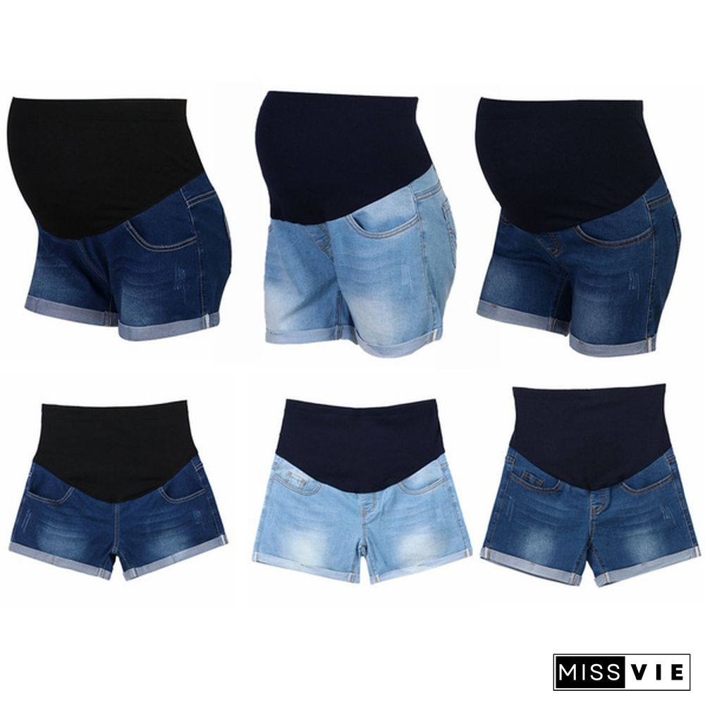 Summer Pregnant Women Denim Shorts Maternity Casual Elastic Waist Belly Shorts