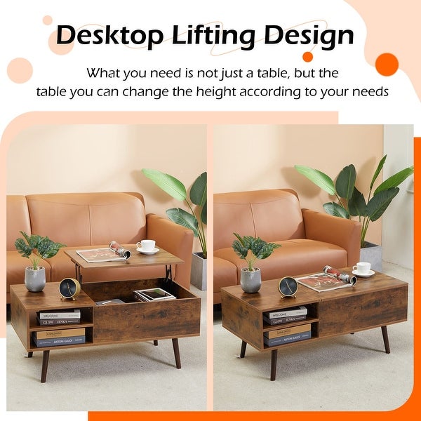 39.4 Inch Lift Top Center Table with Hidden Storage Compartment Coffee Table Wooden Rectangle Sofa Table with Storage Shelf