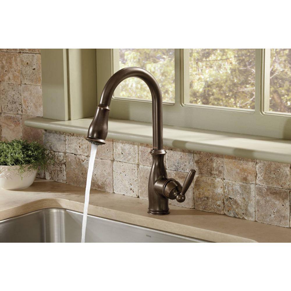 MOEN Brantford Single-Handle Pull-Down Sprayer Kitchen Faucet with Reflex and Power Boost in Oil Rubbed Bronze 7185ORB