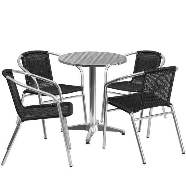 23.5-inch Round Aluminum Indoor-Outdoor Table with 4 Rattan Chairs -  - 12117063