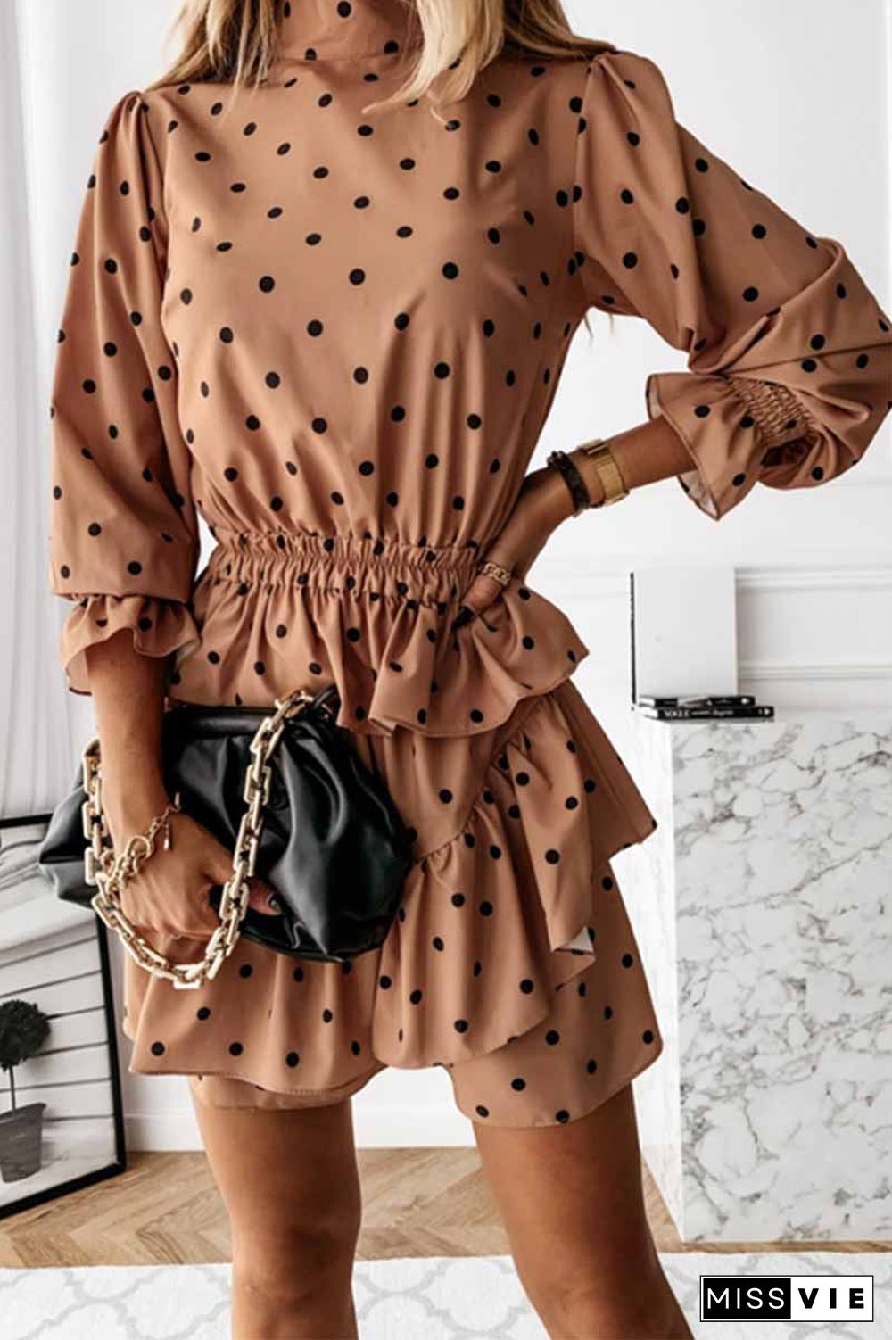 Thin Irregular Lotus Leaf Dot Printing Mini Dress