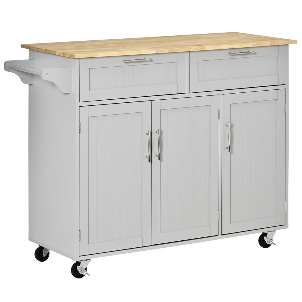 Mobile Kitchen Island  Kitchen Cart w/ Wood Top  Drawers   Towel Rack