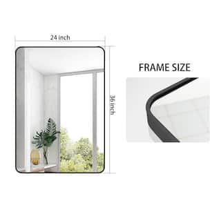 XRAMFY 24 in. W x 36 in. H Rectangular Aluminum Alloy Framed Rounded Black Wall Mirror BRTRC2436-BLACK