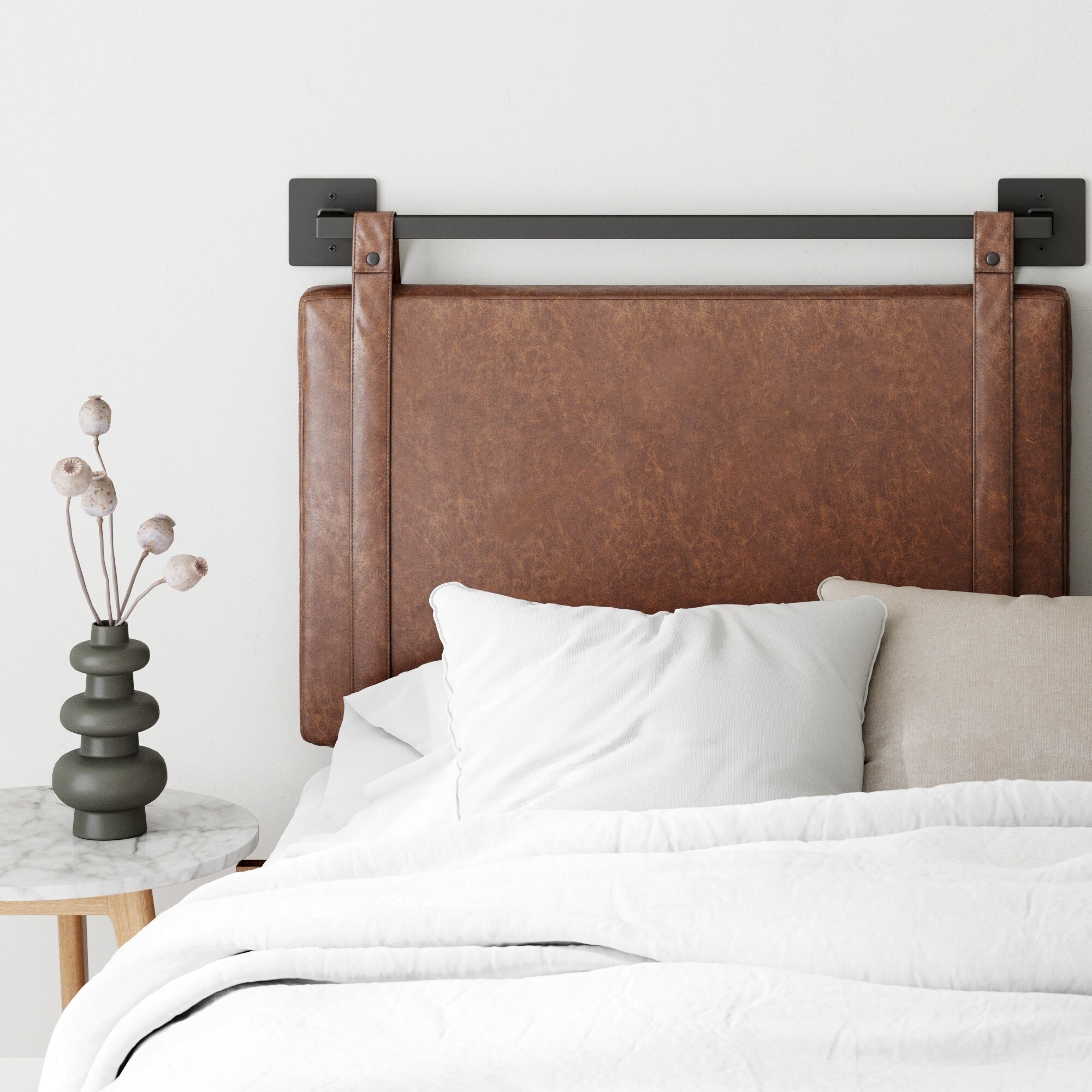 Nathan James Harlow Wall Mount Upholstered Headboard with Metal Rail - - 35448177