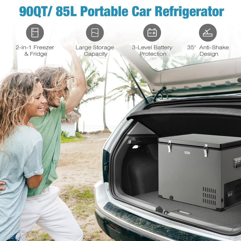 Costway 90 QT Car Refrigerator Portable Travel Freezer Chest Cooler wCompressor DC 1224V  AC AX10006US-GR