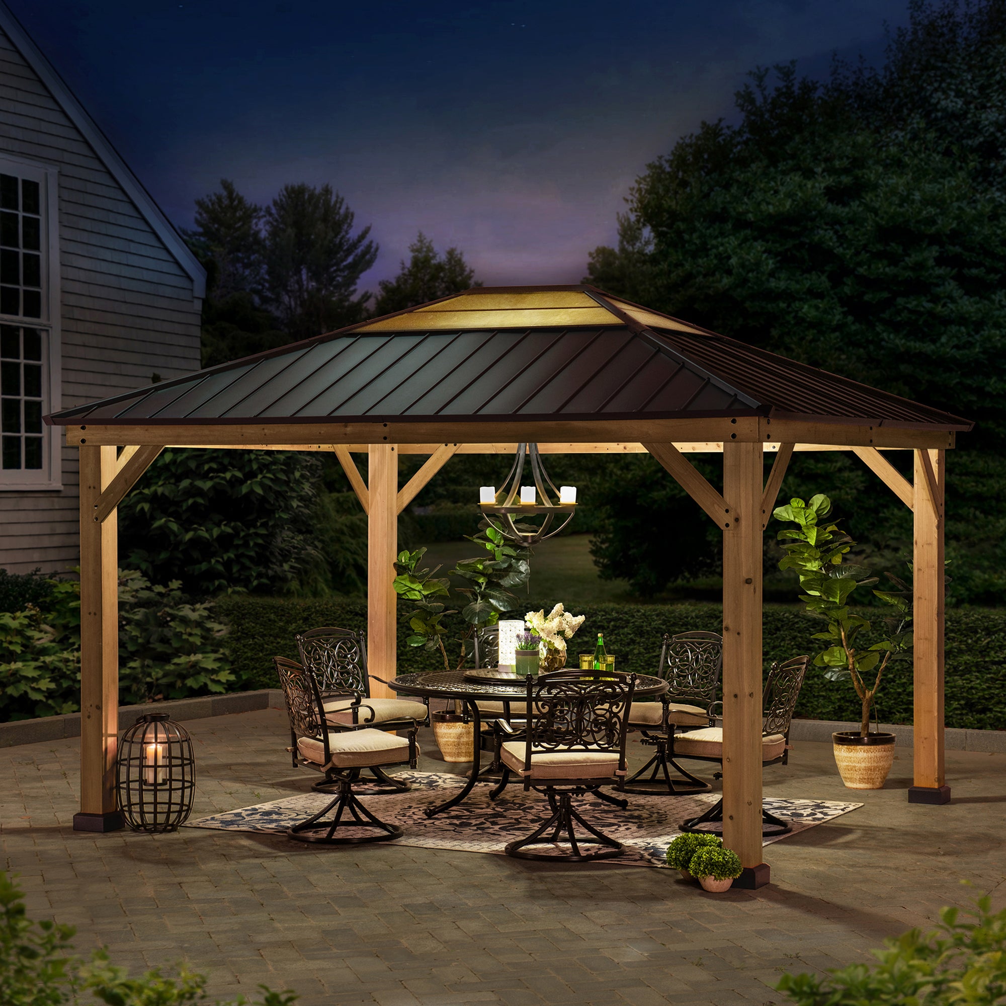 Sunjoy 13' x 11' Hardtop Brown Rectangle Gazebos