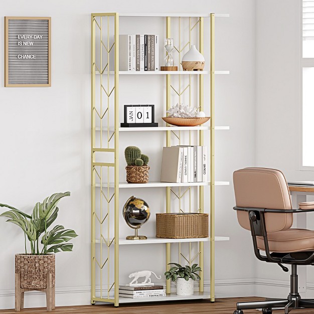 Trinity 6 Tiers Gold Bookshelf Modern Bookshelf Storage Shelves In Living Room home office Books Holder Organizer For Movies Gold