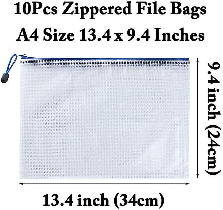 10pcs Zipper File Bags， Zipper Pouch， Pvc Document Bag Zipper Folders Document Pouch Receipts Organizer For Office School Home Travel (a4 Size 13.4 X