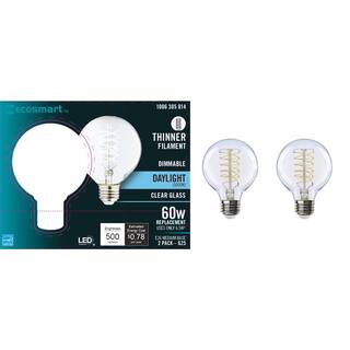 EcoSmart 60-Watt Equivalent G25 Dimmable Fine Bendy Filament LED Light Bulb Daylight (2-Pack) G25C6E26850S