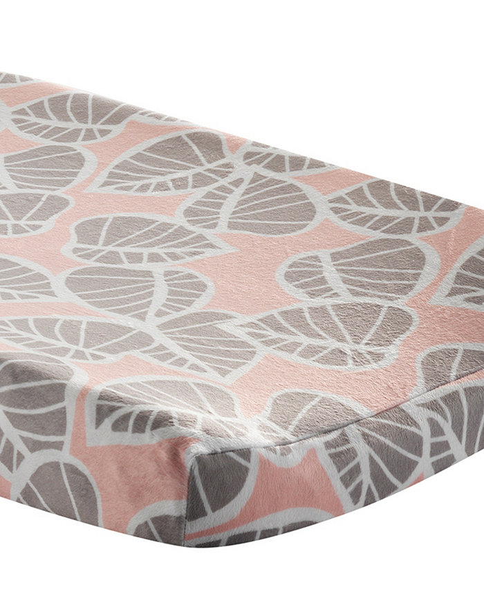 Lambs and Ivy Calypso Pink Taupe Leaf Print Baby Changing Pad Cover