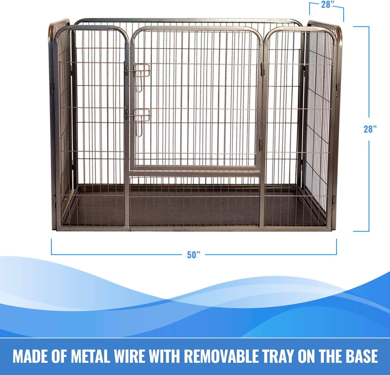 Iconic Pet Heavy Duty Rectangle Tube Pet Training Kennel/Dog Crate in Two Sizes – Pet Exercise Pen with Bottom Tray， Front Facing Door Dog Cage for Easy Access， Easy to Assemble Puppy Playpen