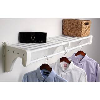 EZ Shelf Expandable Closet Shelf  Rod 66 in. W - 120 in. W White Mounts to Back Wall with2 End Brackets Wire Closet System EZS-SCRW118-1-2