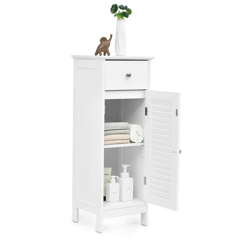 Wooden Free Standing Bathroom Floor Storage Cabinet with Shutter Door