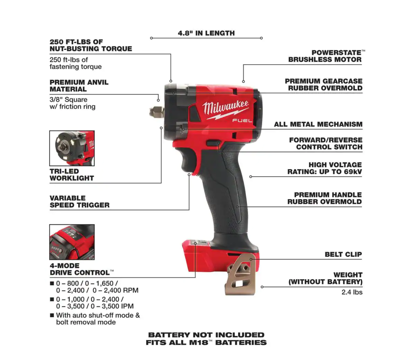 Milwaukee 2962-20-2854-20 M18 FUEL Gen-2 18V Lithium-Ion Brushless Cordless Mid Torque 1/2 in. Impact Wrench and 3/8 in. Wrench w/Friction Ring