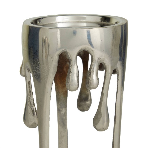 Set Of 3 Metal Drip Candle Holder With Melting Designed Legs Silver Cosmoliving By Cosmopolitan