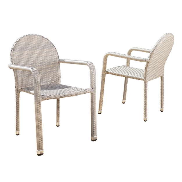 Aurora 2pk Wicker Armed Stacking Chairs Chateau Gray Christopher Knight Home